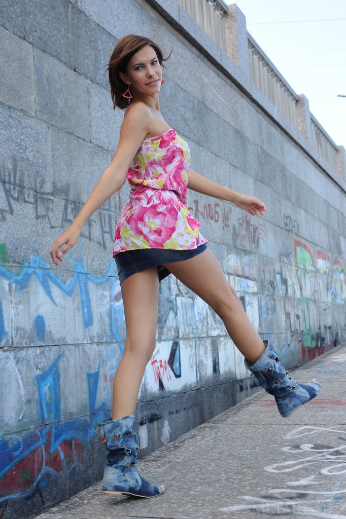 Suzanna A - During a walk outside she pulls up her skirt to flash